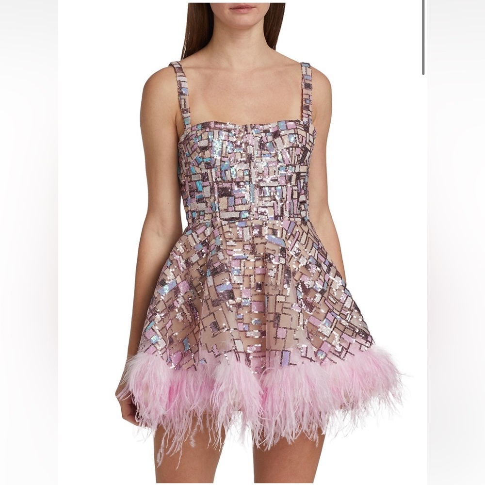 NEW Bronx & Banco Mademoiselle Feather-Trim Minidress Size 8 / Medium